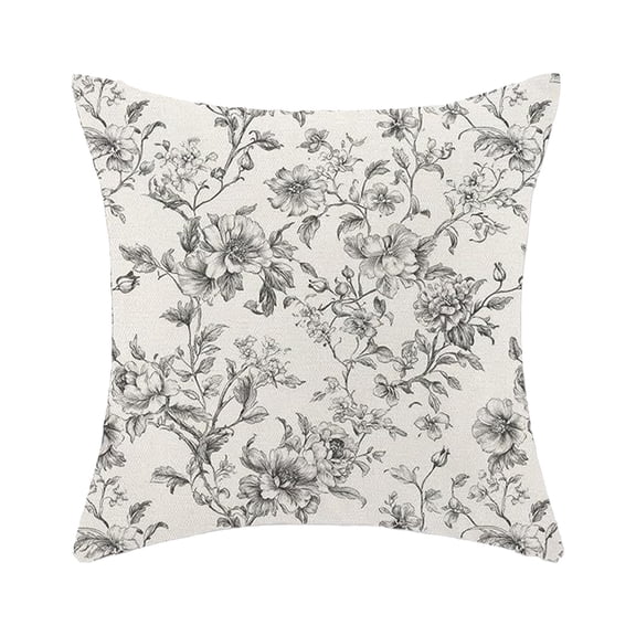3 Tone Vintage Floral Toile Throw Pillow Cover 17.72×17.72 Inch Linen Blend Square Decorative Sofa Cushion Cover