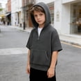 thumbnail image 2 of Ticikt Boys Knit Short Sleeve Hooded Sweatshirt Casual Pullover Top for Kids Youth Children,Color:Grey,Size:13-14 Years, 2 of 4
