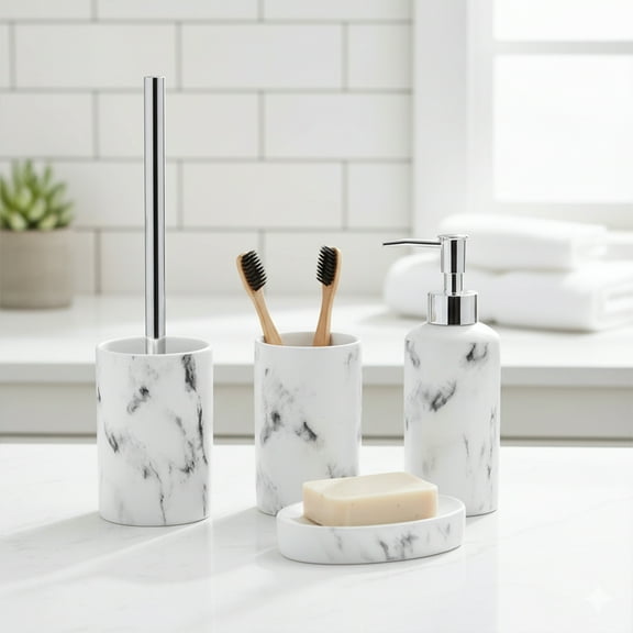 Marble Effect Bathroom Accessory Set 4-Pieces