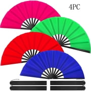 4 Pcs Large Folding Hand Fans, Silk Folding Fans, Fans for Line Dancing Big Clapping Popping Raves Fans Bulk for Festival Party Decoration (Blue, Rose Red, Green, Red)