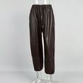 thumbnail image 5 of Tqyyweavej Faux Leather Pants for Women High Waist Elastic Waist Casual PU Trousers Drawstring Solid Color Wide Leg Pants Size S to L, 5 of 7