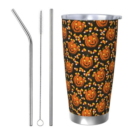 

Lukts Quirky Corn Pumpkin for 20OZ Car Cup Stainless Steel Direct Drinking Straw Thermos Cup Suitable for Office Travel and Car-Straw Three-piece Set