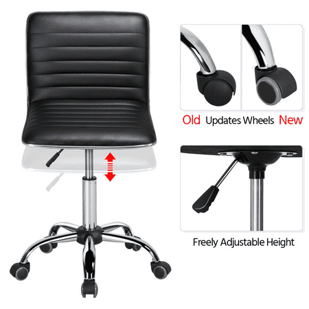 SmileMart Modern Adjustable Armless Faux Leather Swivel Office Chair, Black