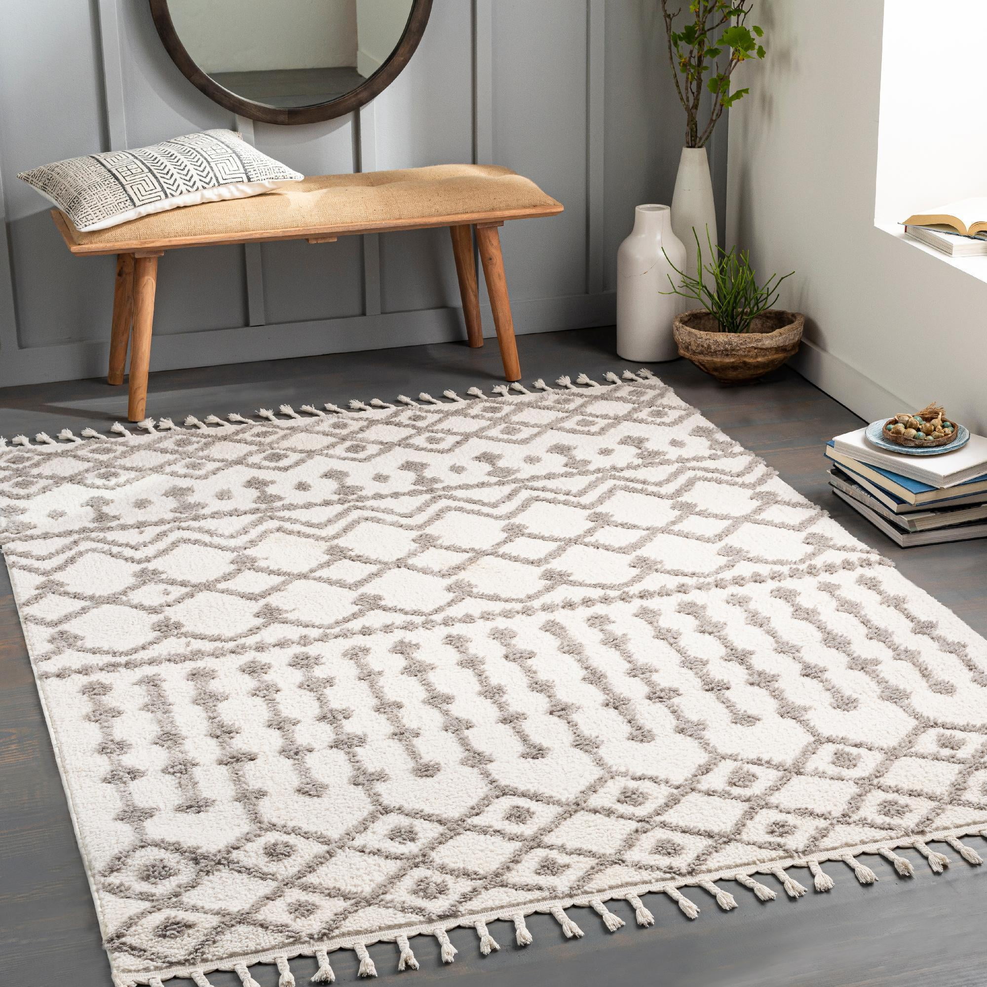Mark&Day Area Rugs, 9x12 Rocky Ripple Bohemian Pale White Area Rug (9'3