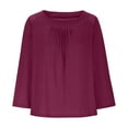 thumbnail image 4 of Htigea Women Plus Size 3/4 Sleeve Tshirt Pleated Crewneck Tunic Tops Casual Loose Fit Pullover Solid Color Tees Hot Pink,M, 4 of 8