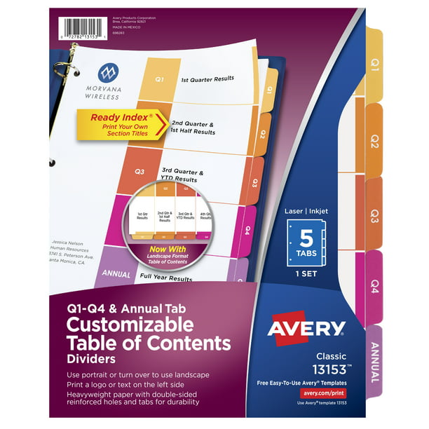 Avery Table Of Contents Template 31 Tab