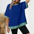 thumbnail image 2 of JGGSPWM Women's Oversized Short Sleeve T Shirt Contrast Trim Loose Casual Splicing Threaded Round Neck Sleeved Blue XL, 2 of 6