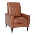 thumbnail image 2 of Emma + Oliver Jules Mid-Century Modern Button Tufted Faux Leather Upholstered Easy Pushback Recliner in Cognac Brown with Wooden Legs, 2 of 13