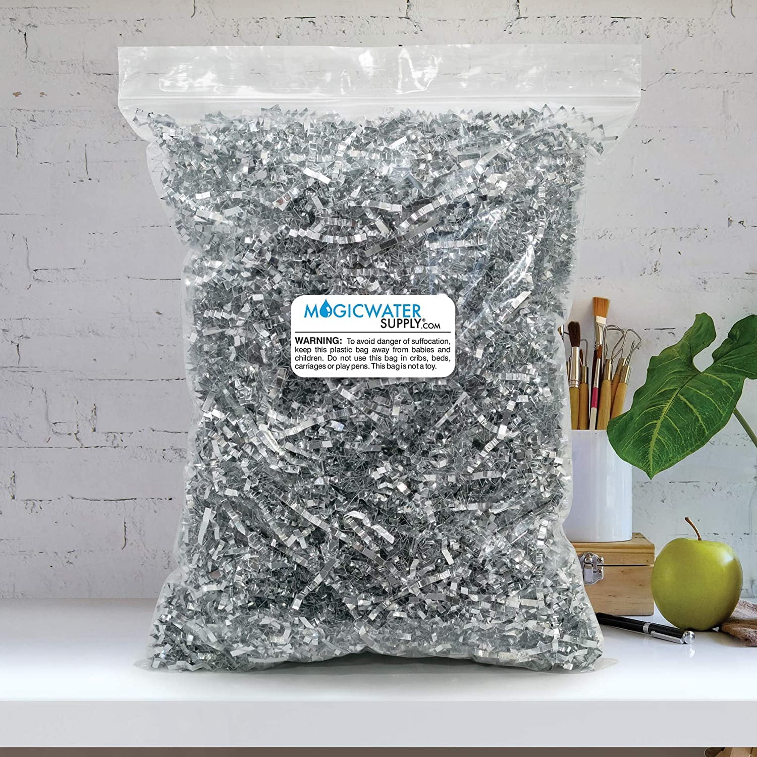 Crinkle Cut Paper Shred Filler (1 LB) for Gift Wrapping & Basket Filling - Silver Metallic| MagicWater Supply