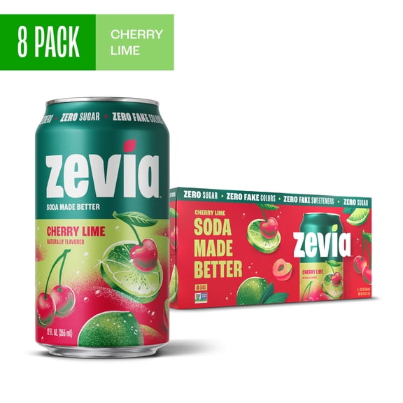 Zevia Zero Sugar, 0 Calorie Cherry Lime Soda Pop, 12 fl oz, 8 Pack Cans