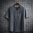 thumbnail image 2 of Momasggi Cotton Linen T Shirts for Men Big and Tall Short Sleeve V Neck Shirt Summer Casual Tshirts Lightweight Breathable Daily Tops Gray 5XL, 2 of 5