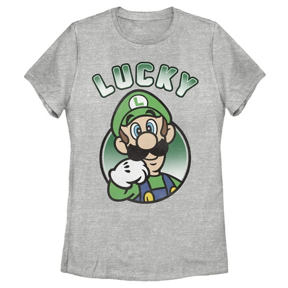 Women's Nintendo Super Mario St. Patrick's Day Lucky Luigi Retro Graphic Tee Athletic Heather 2X Large