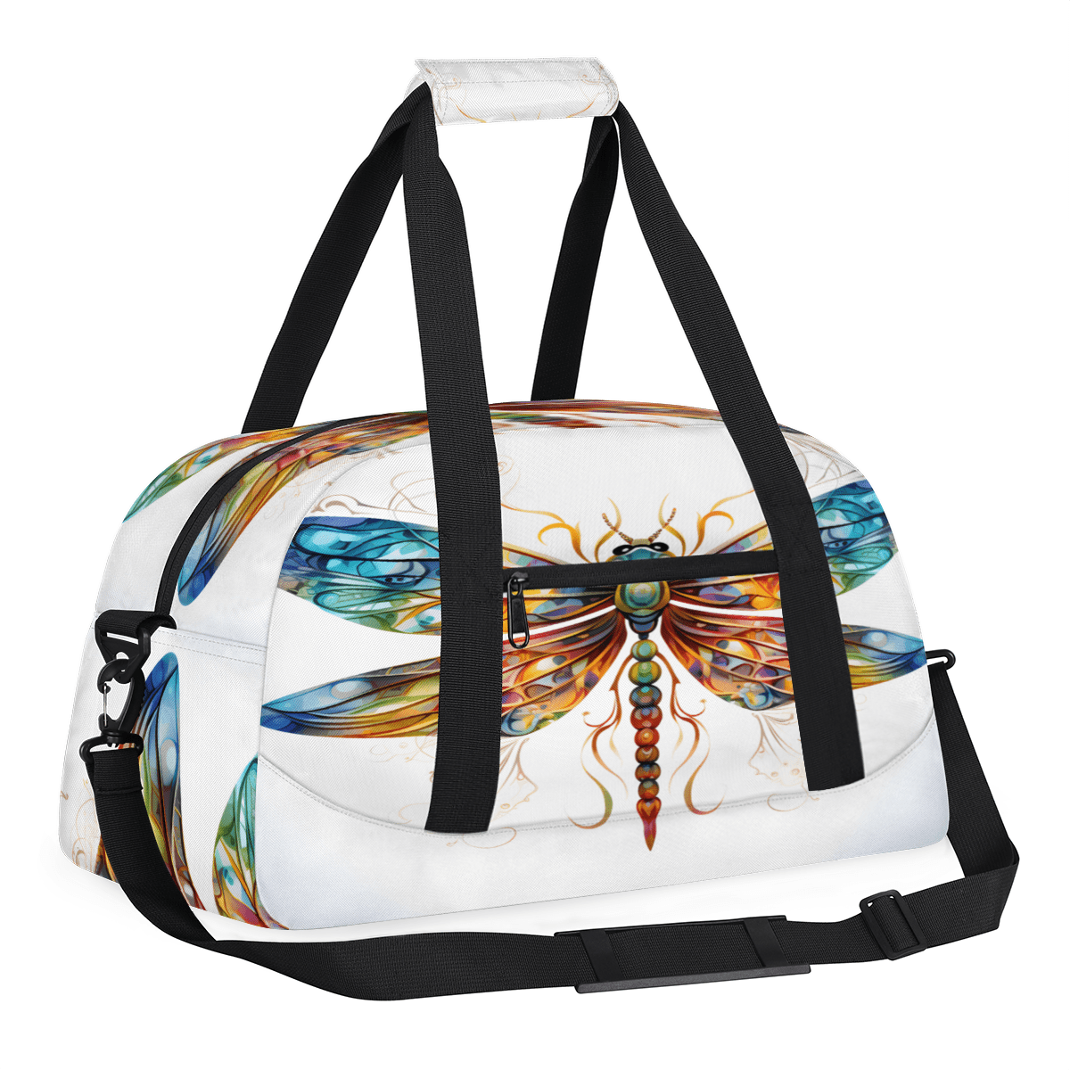 Herdesigns Boho Sports Duffle Bag for Women & Men, Dragonfly Gym Bag Dance Bag Overnight Bag Carry On Weekender Travel Bag