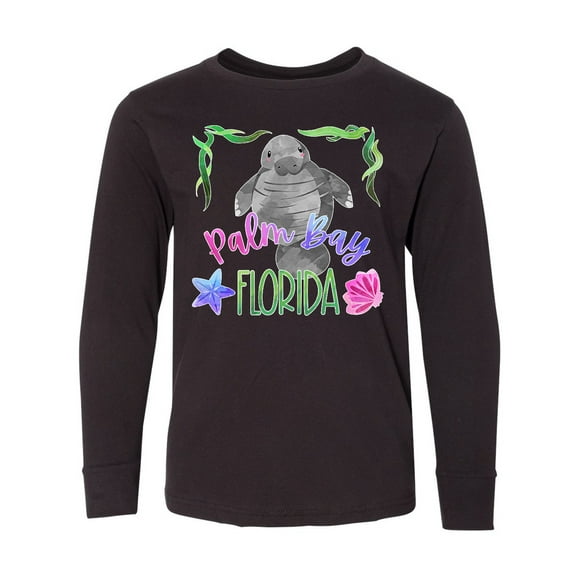 Inktastic Palm Bay Florida Cute Swimming Manatee Long Sleeve Youth T-Shirt