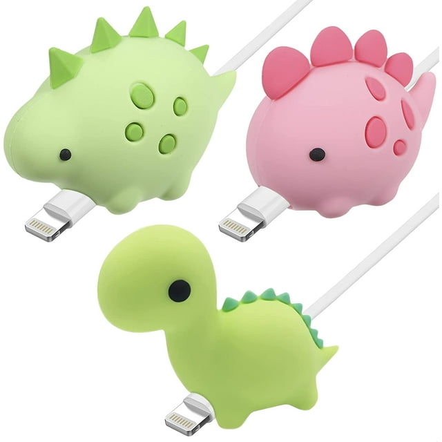Protector de Cable de Cargador de Teléfono Celular Animal - Protector de Cable Lindo de 3 Piezas - Protector de Cable de Mordedura de Animal Jurásico de Plástico Protector de Cable USB ER
