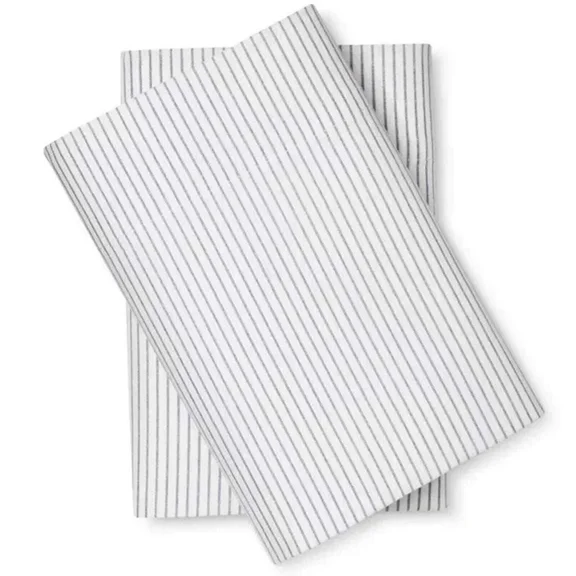 Set Of 2 Standard (30 X 20 In.) Microfiber Pillowcases White With Blue Pinstripe