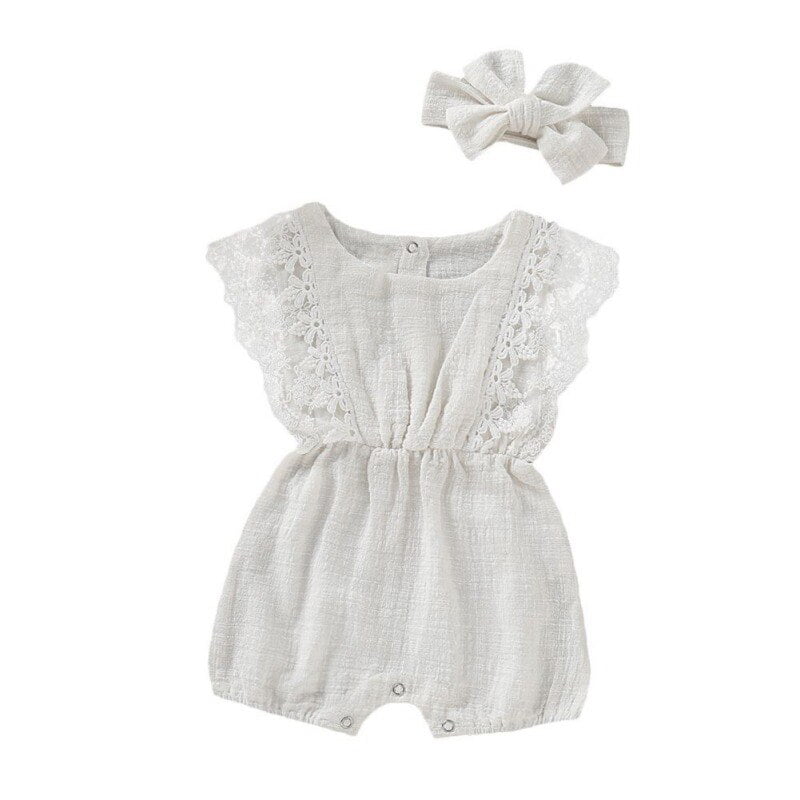 baskuwish Baby Clothes,Infant Kids Baby Girl Lace Ruffled Romper Bodysuit Hair Band Outfit Summer Jumpsuit Clothing