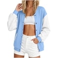 thumbnail image 2 of Trikvn Women's Varsity Jacket Color Block Baseball Jackets Button Down Long Sleeve Casual Outerwear Vintage Streetwear Coats Lightweight Pockets Fall Fashion, 2 of 6