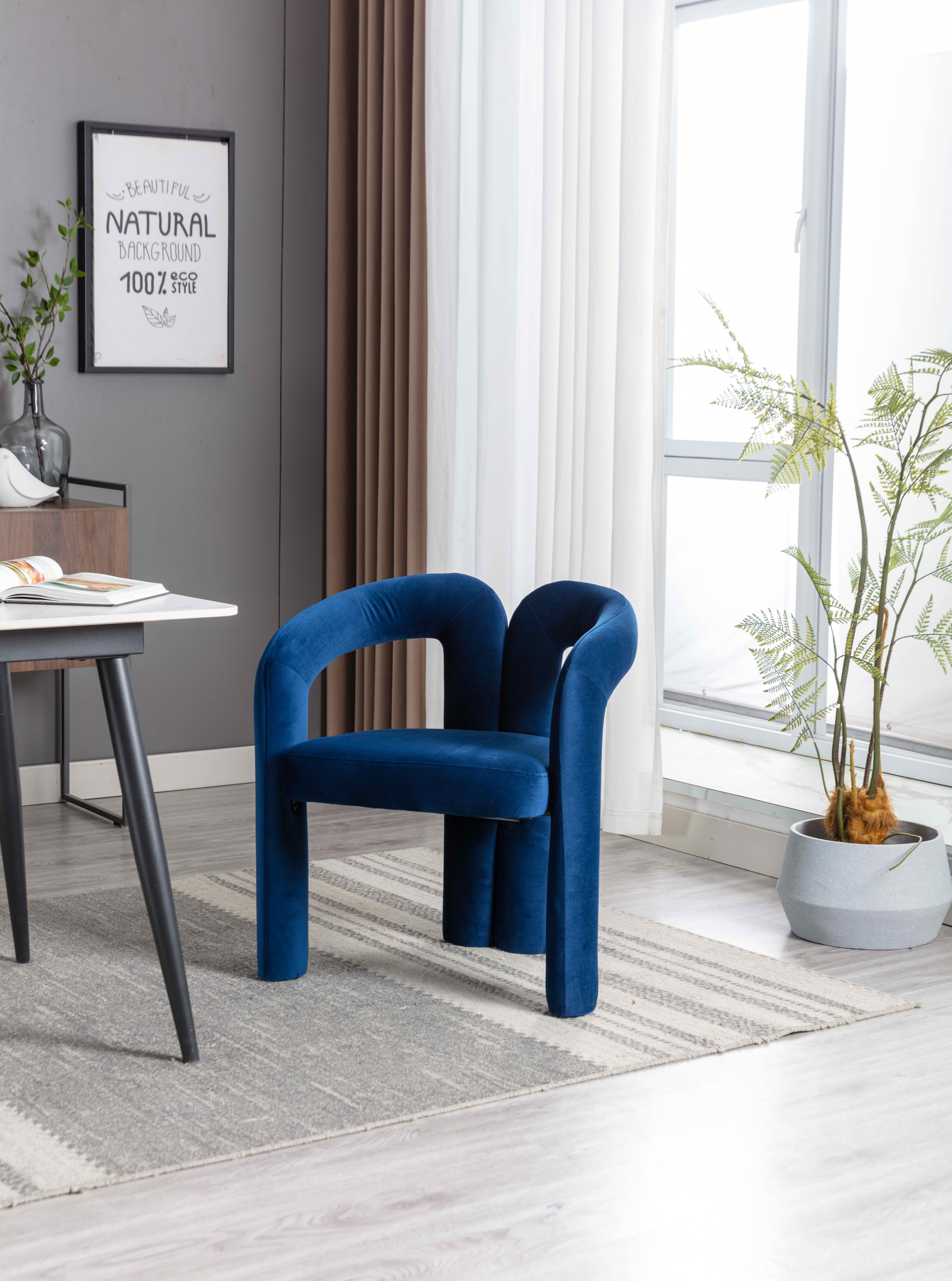MAYEERTY Set of 2 Velvet Dining Chairs, Curved Back Side Chairs, Wood Legs, 250 lb Capacity, Navy
