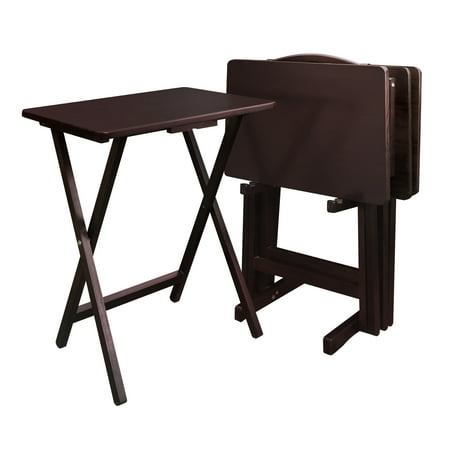 5-Piece TV Tray Table Set with Holder in Espresso (4 Trays, 1 Stand)