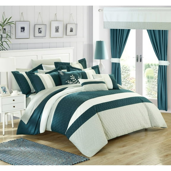 Chic Home 24 Piece Placido Complete Bedroom Set with Octagon Embroidery Color Block pattern