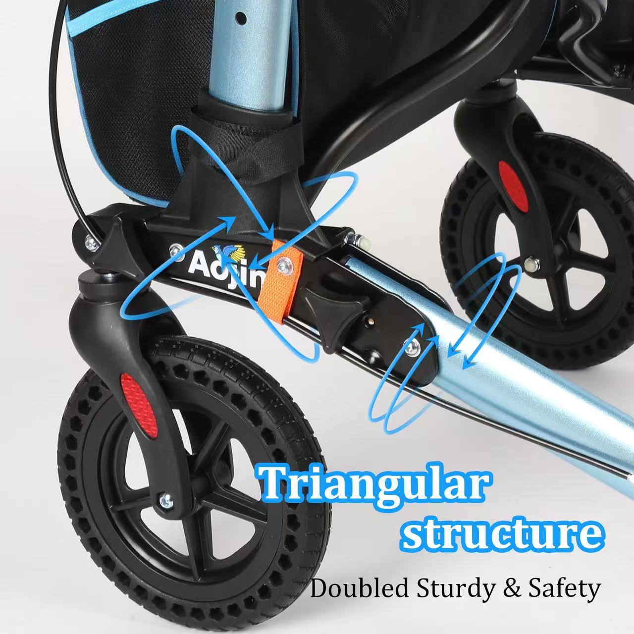 Aukfa Foldable Rollator Walkers with Seat,8" Big Wheels All Terrain Rolling Walker for Seniors,Blue