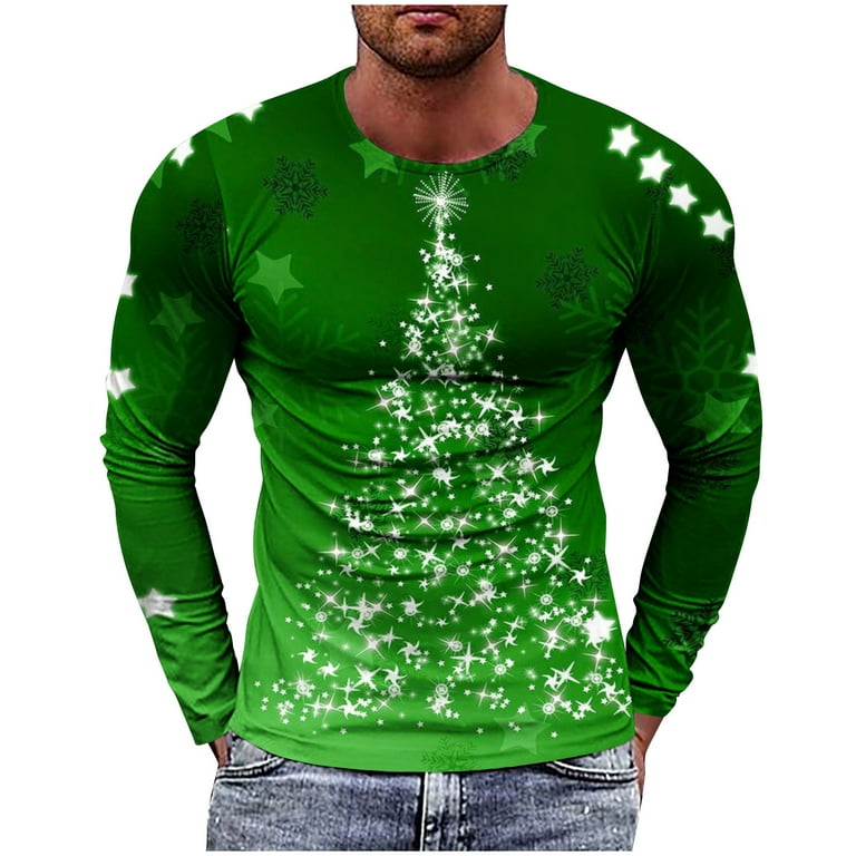 Elainilye Fashion Mens Shirts Christmas Printing Round Neck Long