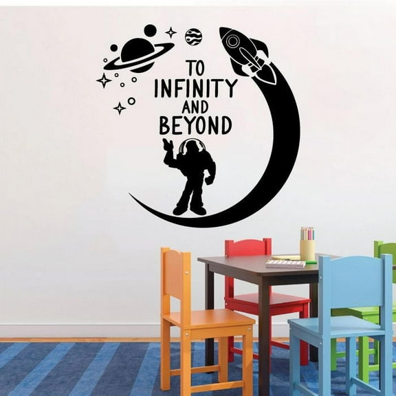 Disney Buzz Lightyear Silhouette Toy Story Character To Infinity And Beyond Quote Wall Decal For Kids Room Nursery Room Bedroom Wall Sticker Decoration Boys Girls Room Wall Design Size (30x30 inch)