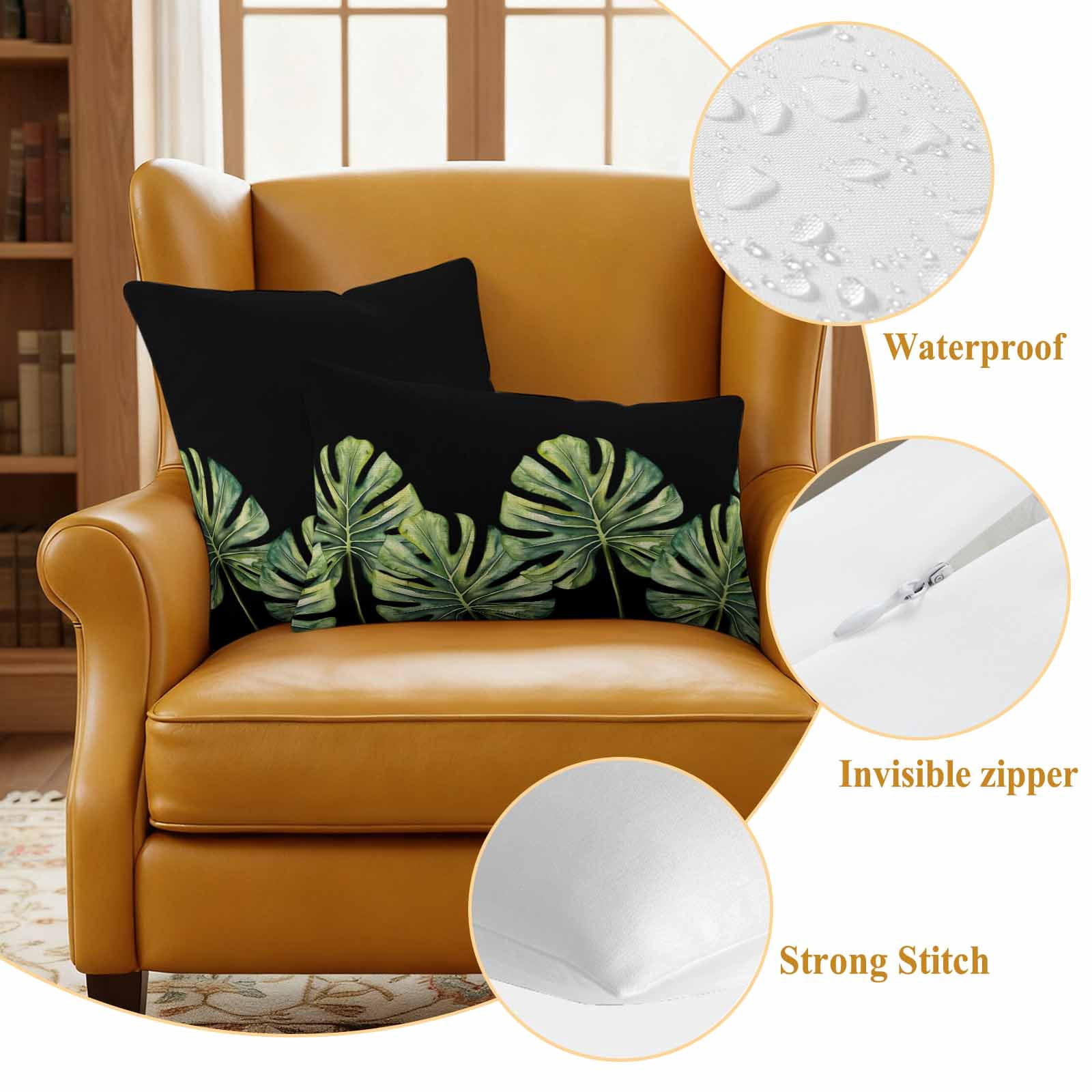 Monstera Pillow Covers 2 Pack Green Tropical Leaf Pillowcase Waterproof Outdoor Throw Pillow Cover for Patio Garden Square Cushion 20”x20”