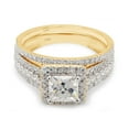 thumbnail image 2 of AFFY 1.50CT Princess & Round Moissanite Diamond Halo Bridal Ring Set for Women 14K Solid Yellow Gold-7.5, 2 of 10