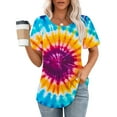 thumbnail image 2 of jtjvou Women's Business Work Blouse Summer Short Sleeve Tuinc Going out Tops for Teen Tie Dye Print Pullover Casual Loose Trendy Fashion Round Neck Blouse Lady Multicolor,L, 2 of 6