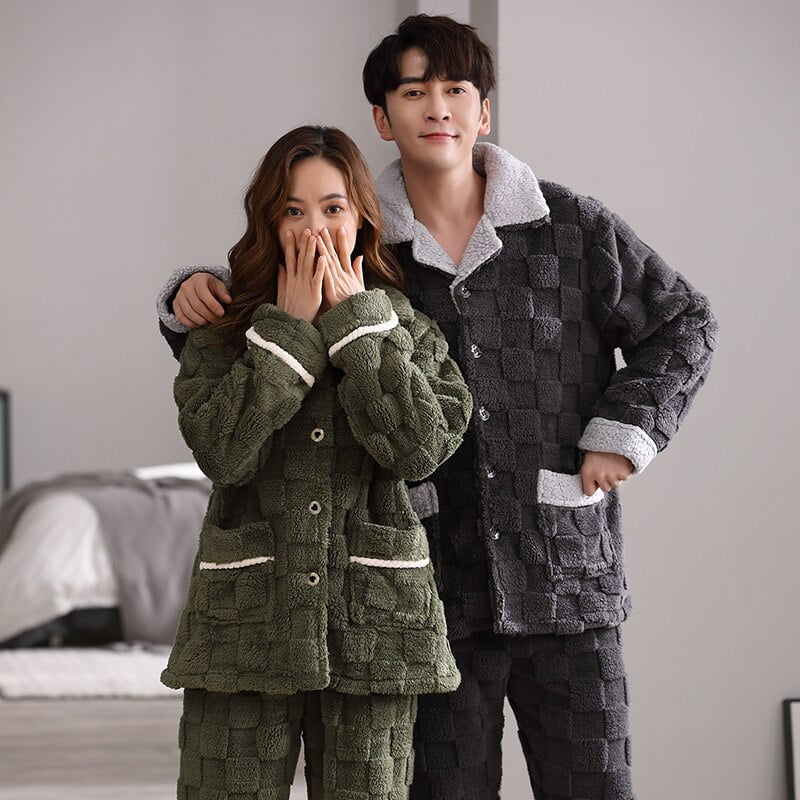 QWZNDZGR Winter Sleepwear Couple Cotton Pajama Sets Round Neck Male Pijama  Pants Home Clothes Pyjamas Women Men Loungewear Sleeping 