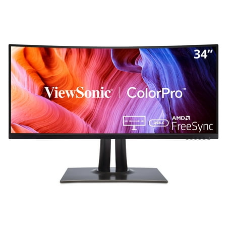 ViewSonic VP3481a 34-Inch Premium WQHD+ Curved Ultrawide Monitor with FreeSync, 100Hz, ColorPro 100% sRGB Rec 709, 14-bit 3D LUT, Eye Care, 90W USB C, HDMI, DisplayPort for Home and Office