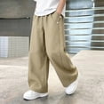 thumbnail image 3 of Oiangi Boys Baggy Pants Elastic Waist Loose Fit Cotton Pants Summer Curved Leg Trousers with Pockets Khaki 12-13Years, 3 of 9