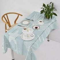 Starfish Seashell Tablecloth, Summer Beach Nautical Coastal Rustic Farmhouse Wooden Plank Blue Ocean Table Cloth Table Cover for Home Kitchen Dining Patio, Rectangle(60x84in)