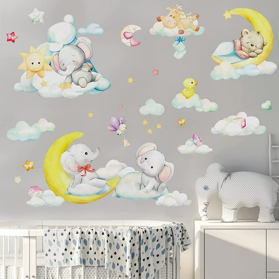 Sohindel Cute Elephant Moon Stars Clouds Wall Decal Stickers