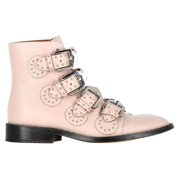 Pre-Owned Givenchy Buckle Detail Studded Ankle Boots in Light Pink Leather