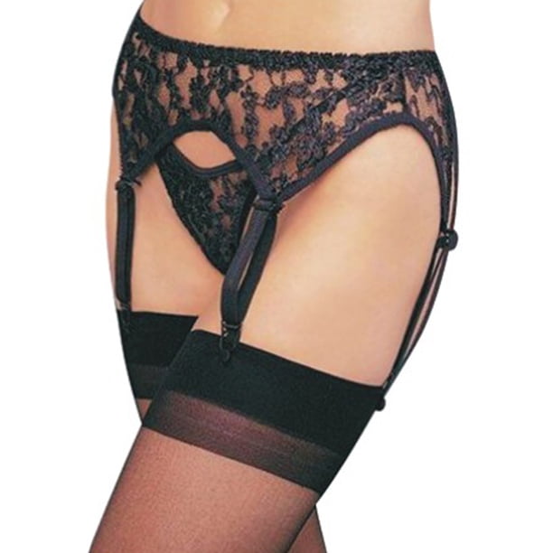 JenniWears Women High Waisted Suspender Black Sexy Lace Garter Belt