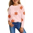 thumbnail image 2 of Inglocry Girls' ComfortSoft Round Neck Floral Graphic Tees Basic Long Sleeve Tee Fall Winter Tops For 5-14 Year Kids Pink 9-10Y, 2 of 6