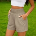 thumbnail image 2 of ZHYou Women's Shorts Summer Smocked High Rise Waist Stretch Pull On Wide Leg Shorts with Pockets,Beige,Size 2XL, 2 of 7