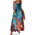 thumbnail image 1 of Vestido de plumas brillantes con estampado colorido, elegante vestido largo con escote en V, estilo bohemio, para playa, con tirantes, moda urbana, vestido oversize, 1 of 7