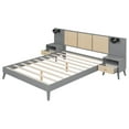 thumbnail image 5 of Harper & Bright Designs Queen Size Platform Bed with 2 Nightstands and 2 Lamps, Wooden Queen Bed with Headboard, Rattan and Wood Combination, Gray, 5 of 16