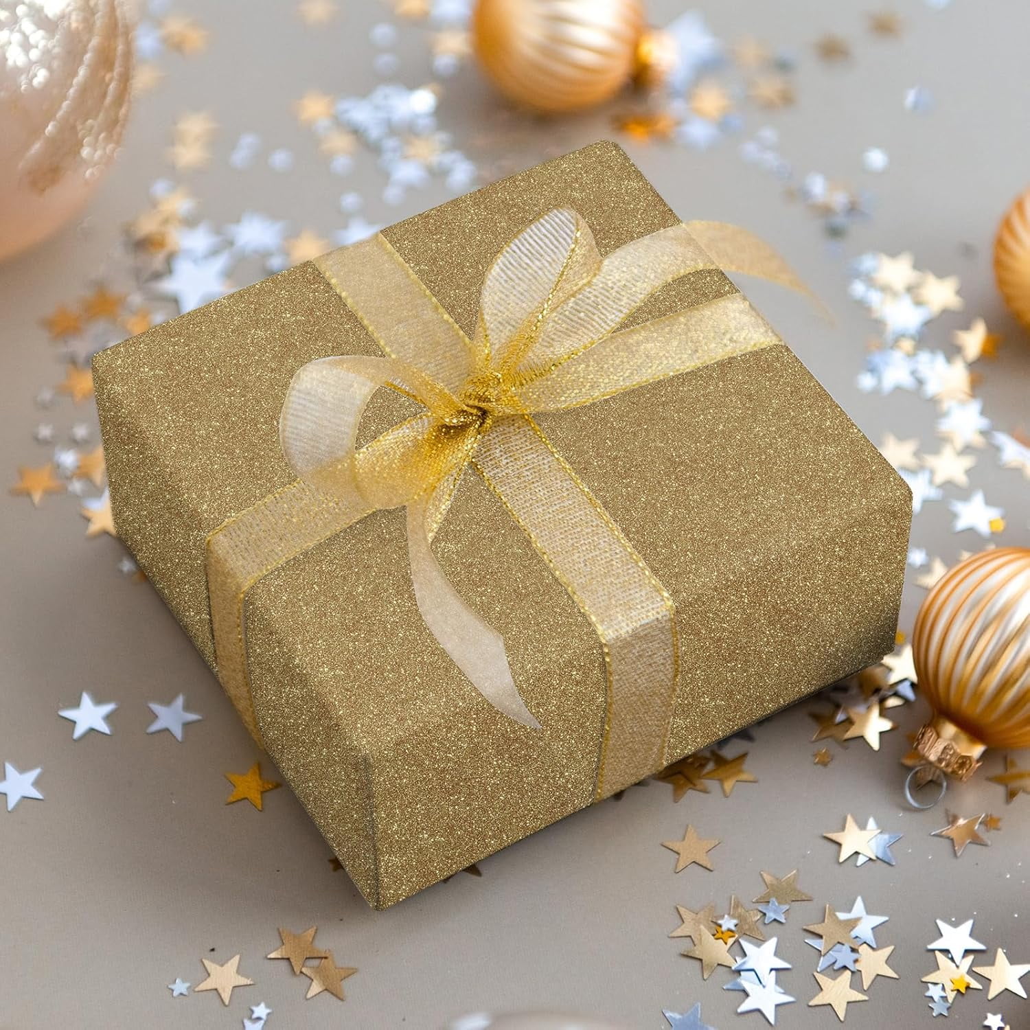 15.7''x236'' Champagne Gold Glitter Contact Paper Peel and Stick Glitter Wallpaper for Bedroom Self Adhesive Removable Fabric Wallpaper Decorative Sparkle Wall Paper for DIY Crafts Dresser