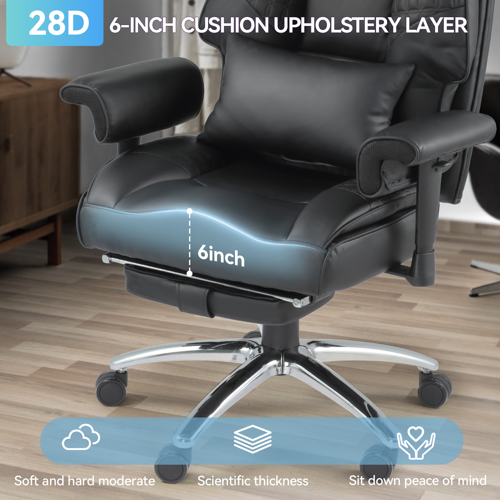 6-Point Massage Office Chair with Heating – Premium Ergonomic Executive Chair with Retractable Footrest & Reclining Function