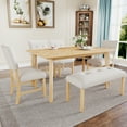 thumbnail image 3 of Harper & Bright Designs 6 Pieces Dining Room Table Set, Rustic Farmhouse Dining Room Rectangle Table with 4 Upholstered Chairs and Bench, Solid Wood Kitchen Dining Table Set for 6, Natural Wood Wash, 3 of 20