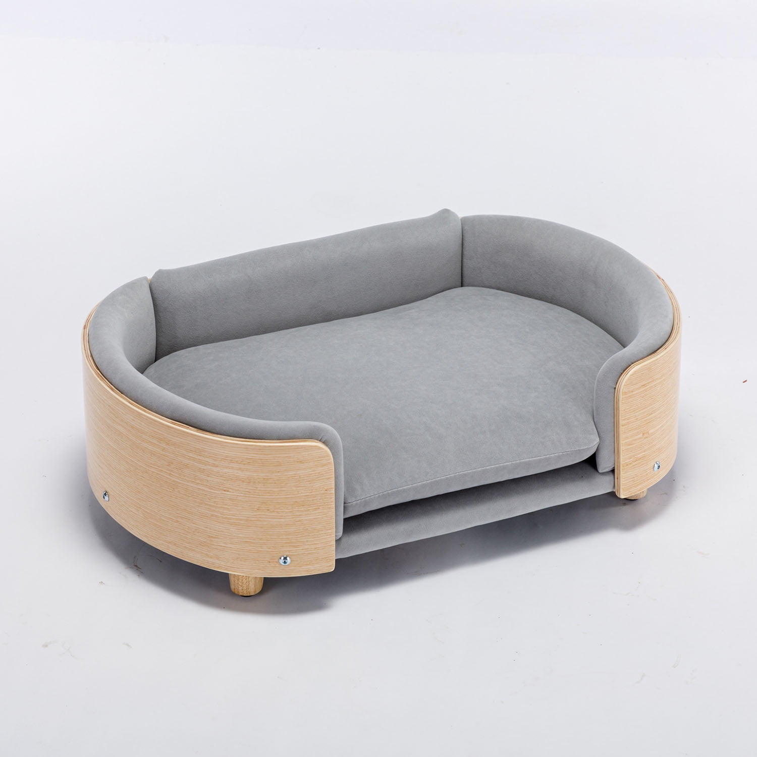 Pefilos 30" Elevated Dog Bed with Velvet Cushion, Scandinavian Style Pet Sofa with Solid Wood legs and Bent Wood Back, Gray M Pefilos 30" Elevated Dog Bed with Velvet Cushion, Scandinavian Style Pet Sofa with Solid Wood legs and Bent Wood Back, Gray M