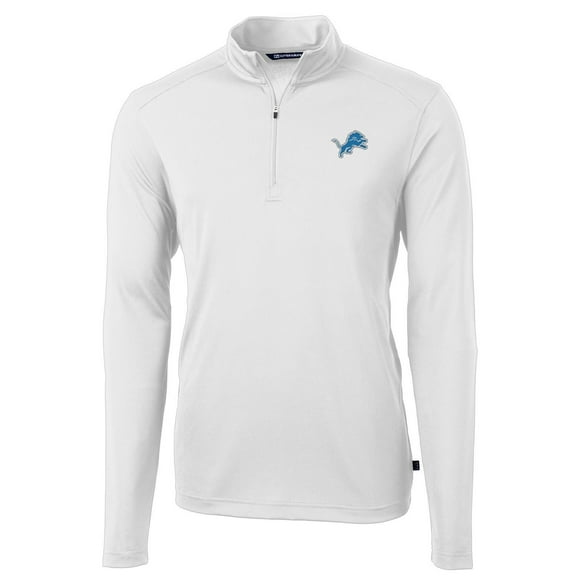 Men's Cutter & Buck White Detroit Lions Virtue Eco Pique Recycled Quarter-Zip Pullover Jacket