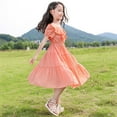 thumbnail image 2 of Dresses for Girls 13-15 Years Kids Neck Short Sleeves Casual Soild Maxi Fit & Flare Comfortabl Breathable Delicate Daily Orange Sundress, 2 of 7