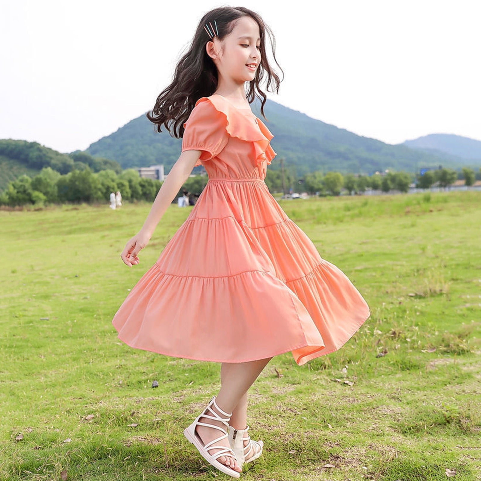 Ketyyh chn99 Summer Dresses Summer Dress Baby Girls Tulle Sleeveless Dress Toddler Kids Short Long Sleeve Short Knit Dresses Orange 7 8 Years