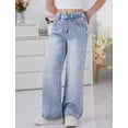 thumbnail image 6 of OYYN Jeans for Girls Bowknot Print Elastic Waist Denim Pants Basic Straight Leg Trousers with Pockets, 6 of 8